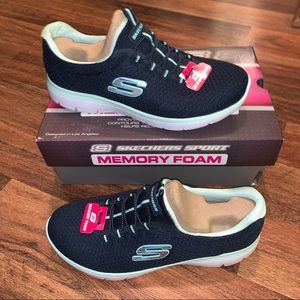 Sz 8 Navy Blue Sketchers Sport Memory Foam NWT